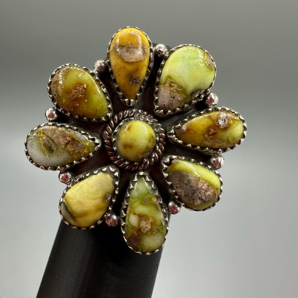 Palomino Turquoise Sterling Silver 925 Cluster Ring Handmade Adjustable - Picture 5 of 9